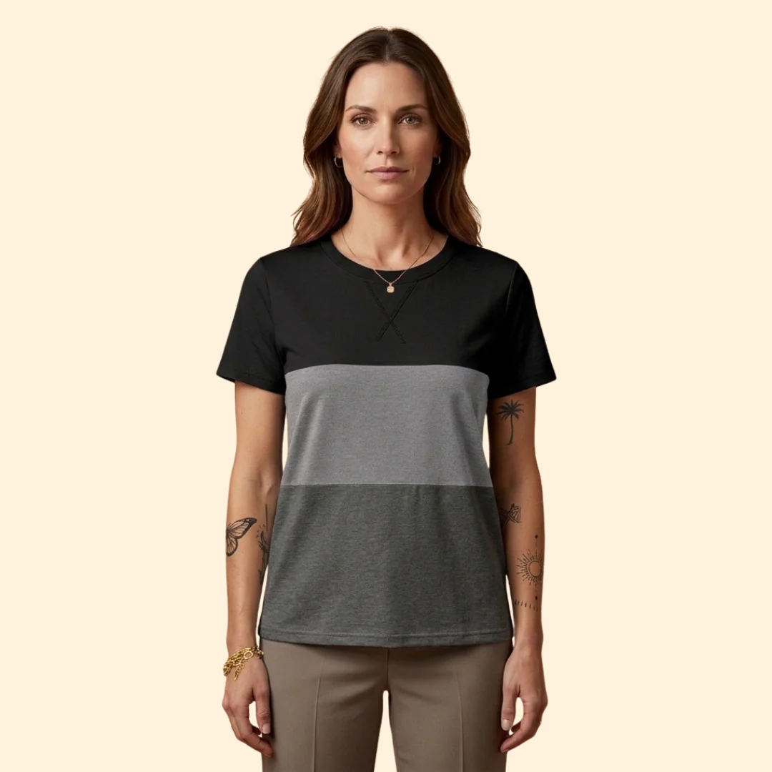 Women’s Short Sleeve Top with Modern Color Blocks - Image 7
