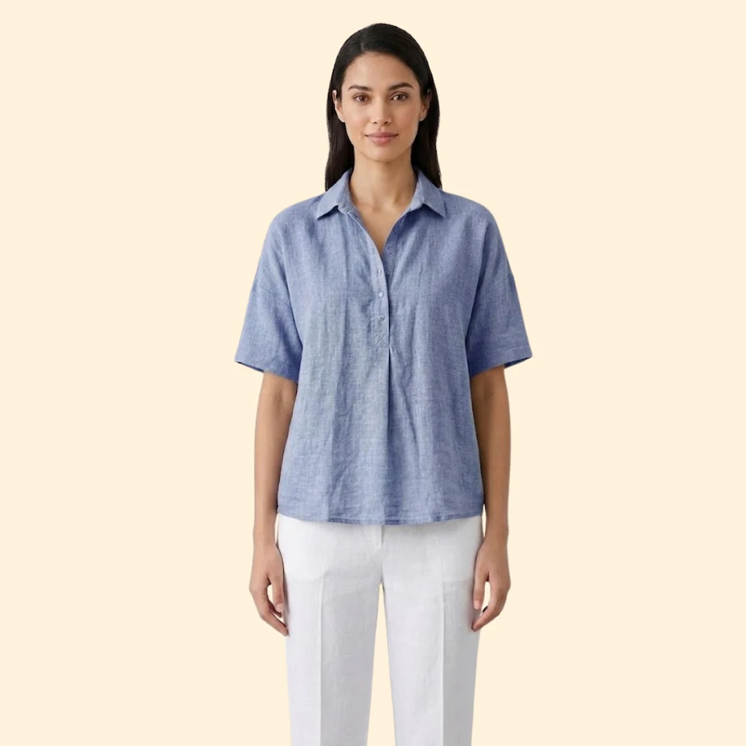 Women’s Short Sleeve Top with Pointed Collar - Image 10