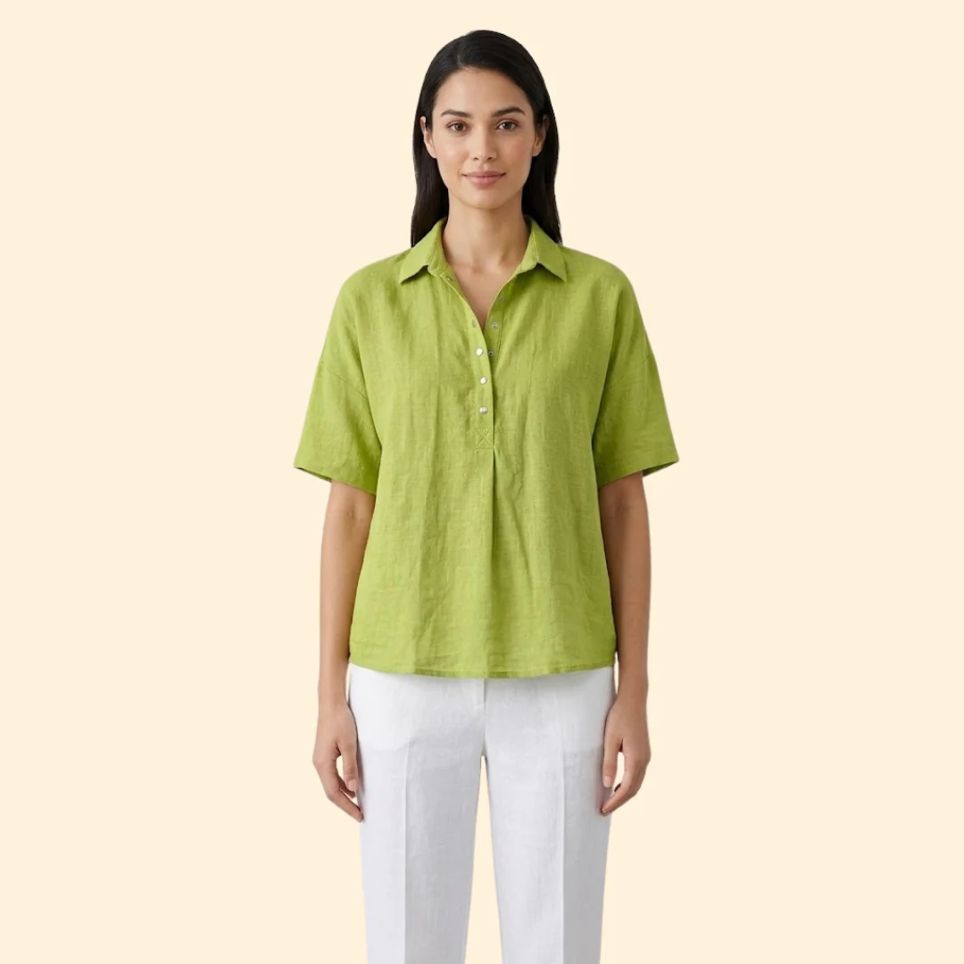 Women’s Short Sleeve Top with Pointed Collar - Image 2