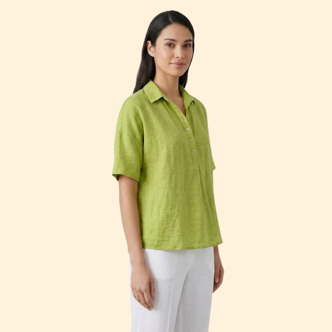 Women’s Short Sleeve Top with Pointed Collar - Image 3