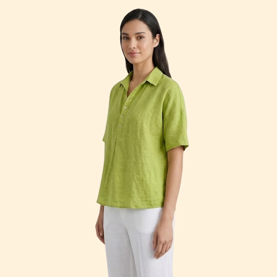 Women’s Short Sleeve Top with Pointed Collar - Image 4
