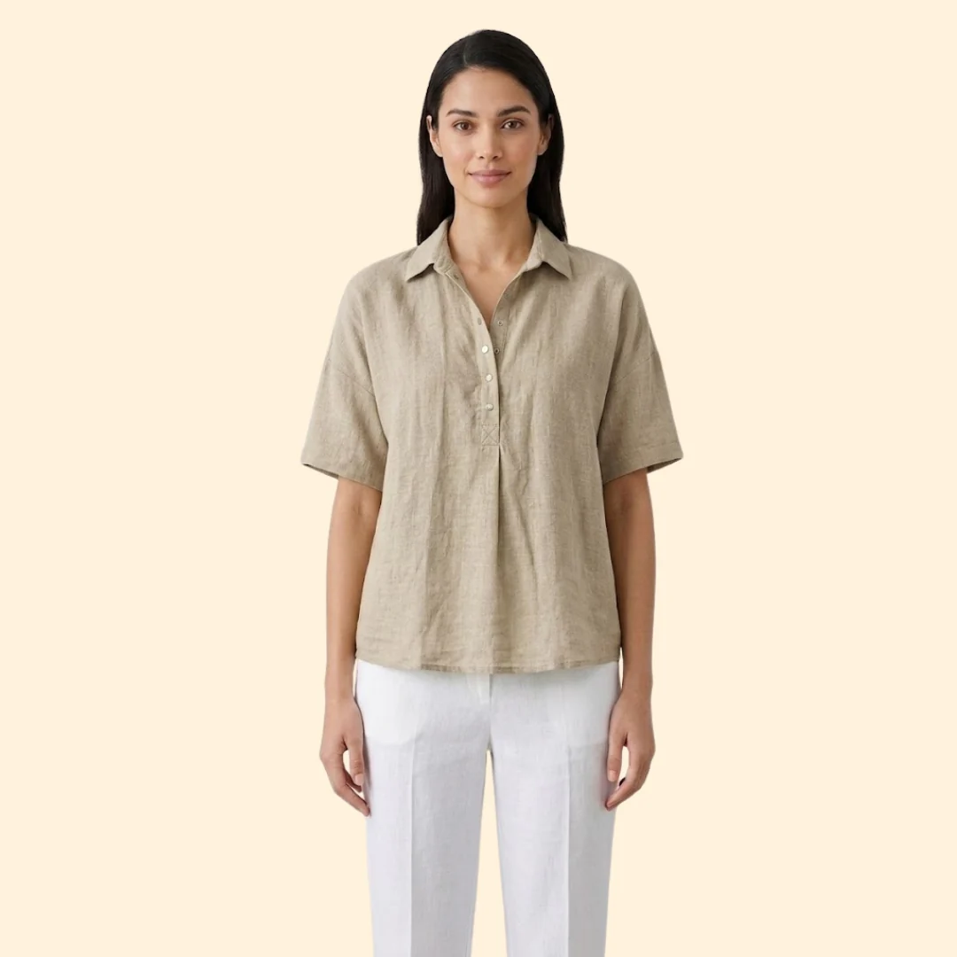 Women’s Short Sleeve Top with Pointed Collar - Image 7