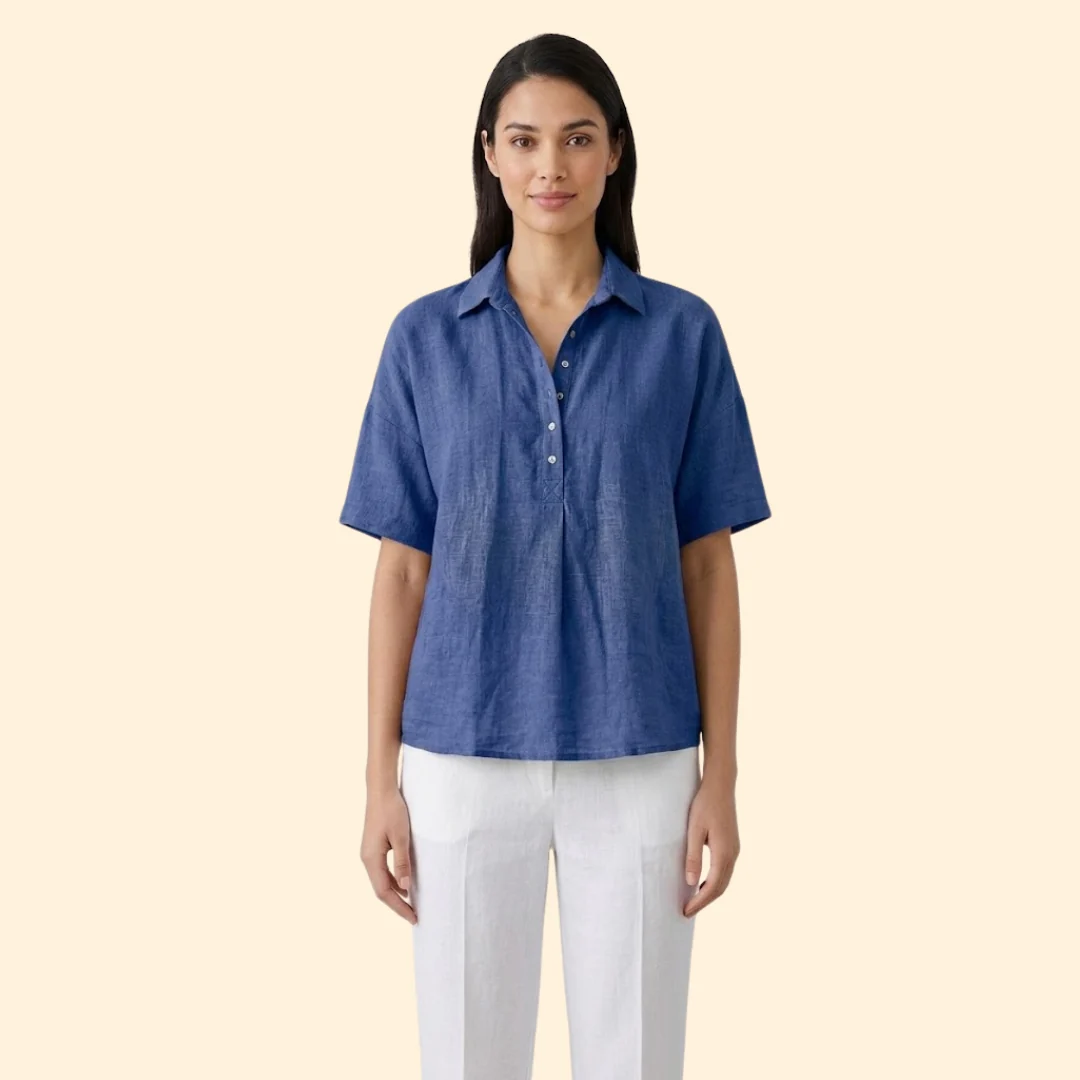 Women’s Short Sleeve Top with Pointed Collar - Image 8
