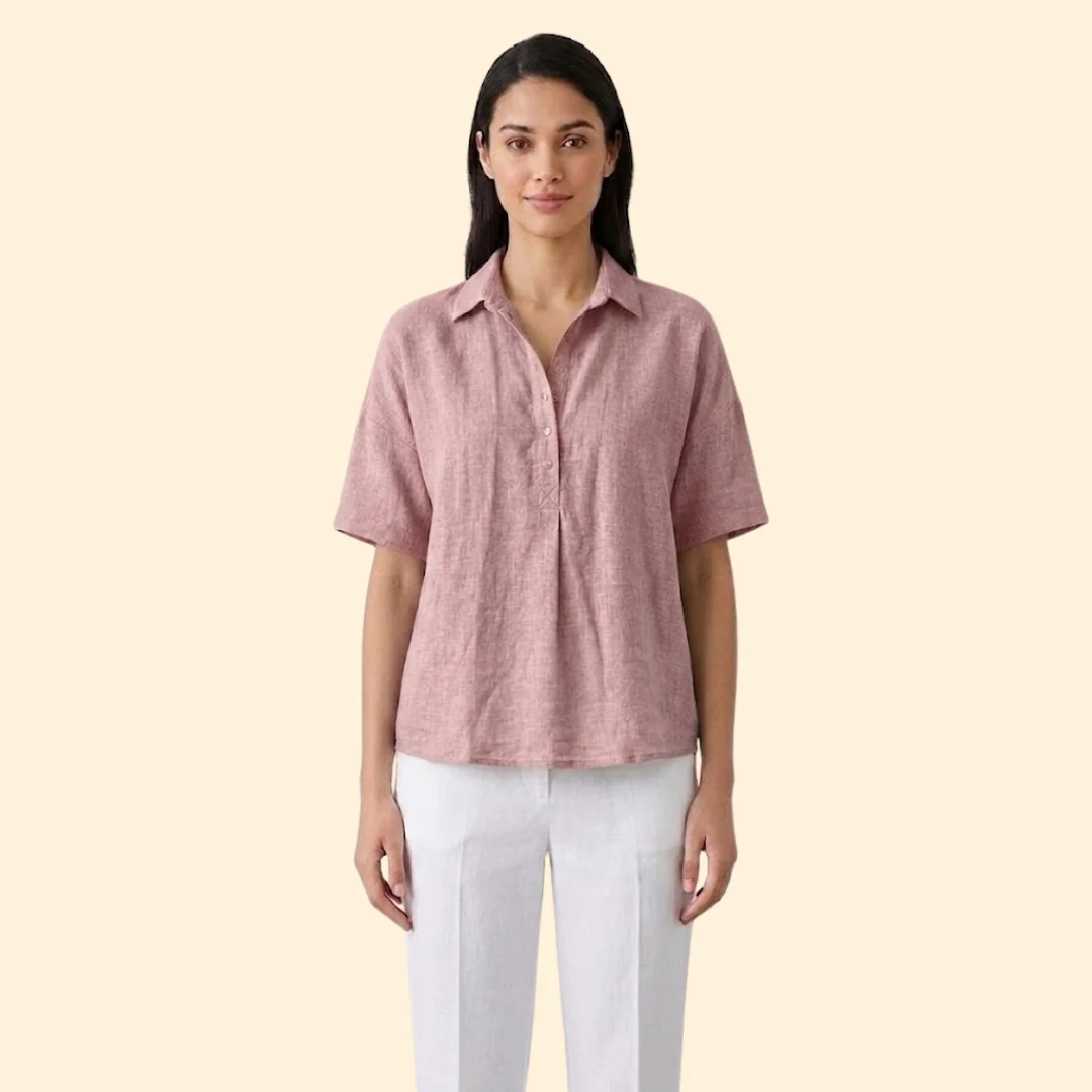 Women’s Short Sleeve Top with Pointed Collar - Image 9