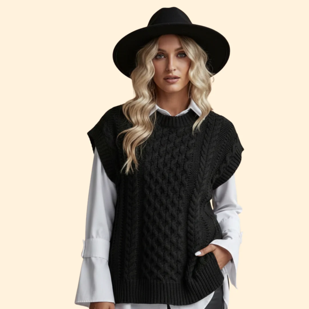 Women’s Sleeveless Cable Knit Vest with Round Neck - Image 4