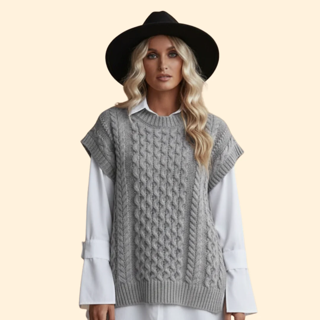 Women’s Sleeveless Cable Knit Vest with Round Neck - Image 5