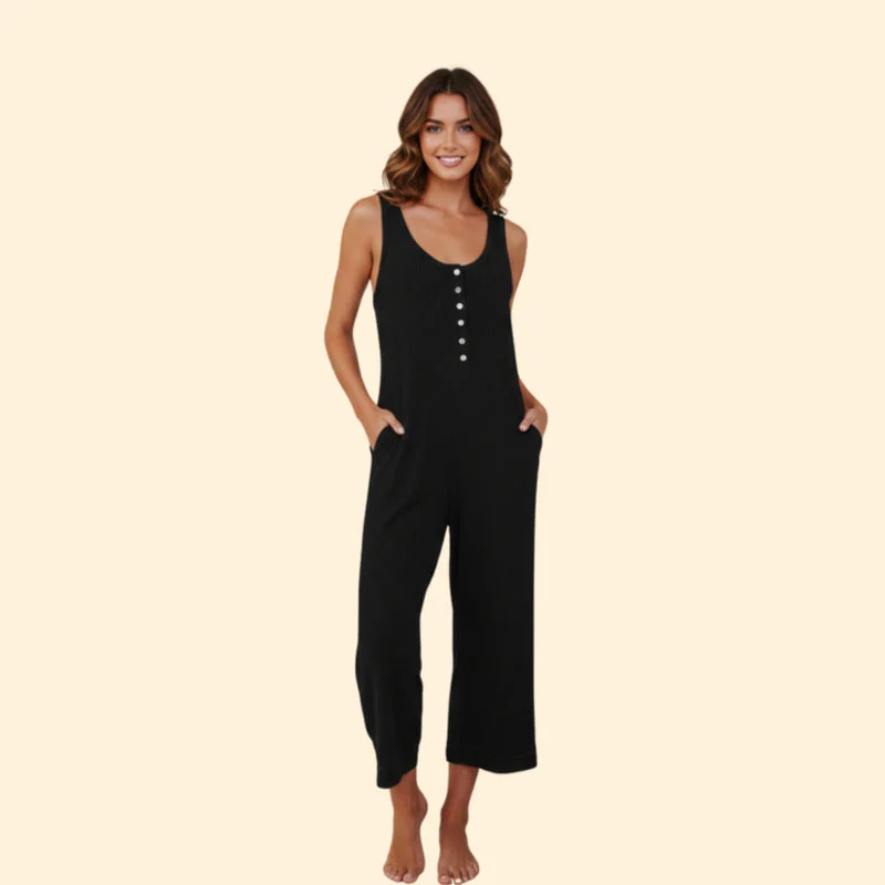 Women’s Sleeveless Jumpsuit with Button Placket - Image 2