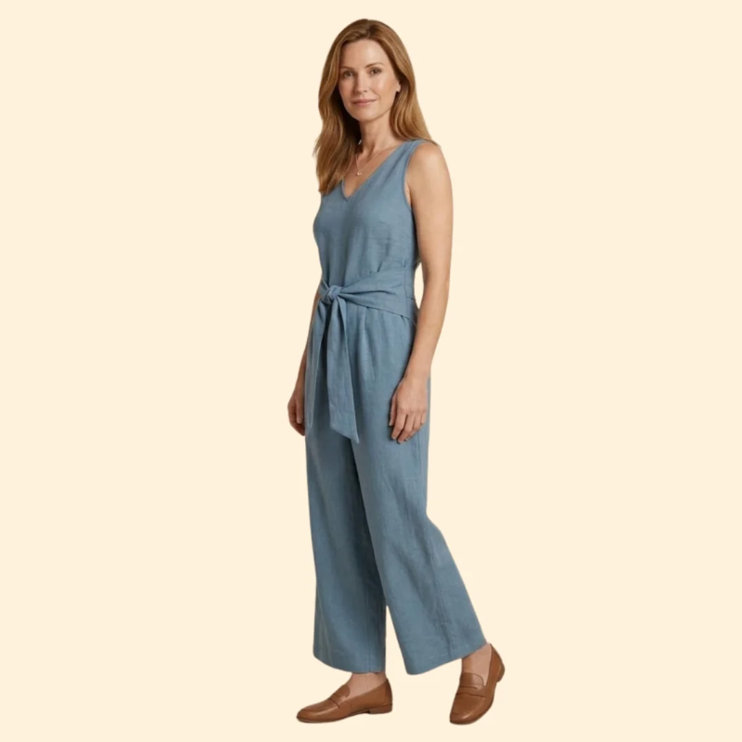 Women's Sleeveless Jumpsuit with Tied Waist - Image 3