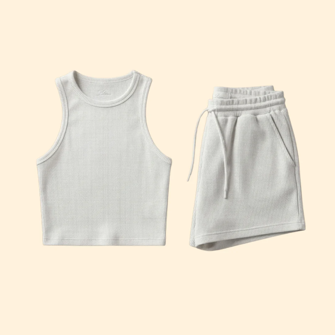 Women’s Sleeveless Top with High Neck and Elastic Shorts