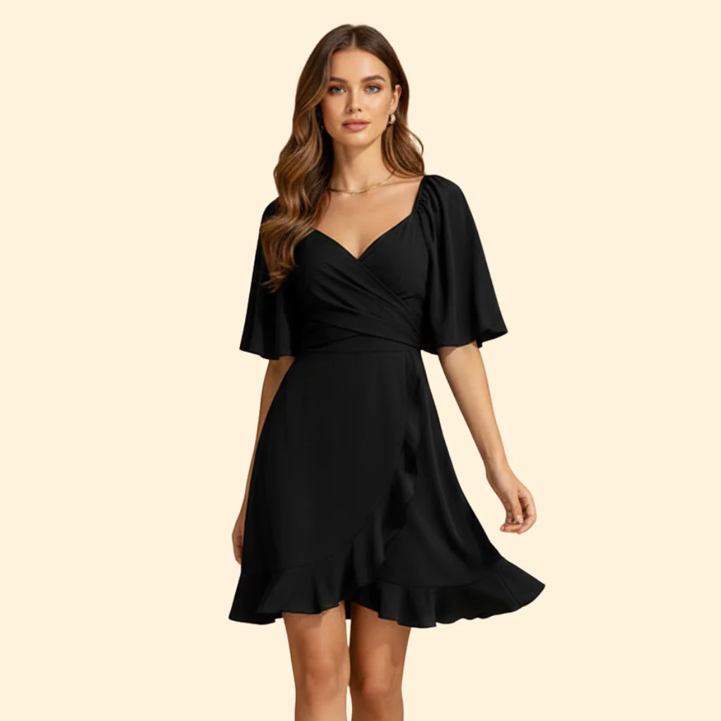 Women's Solid Color V-Neck Dress - Image 2