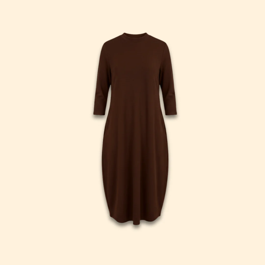 Women's Solid Dress with Round Neckline