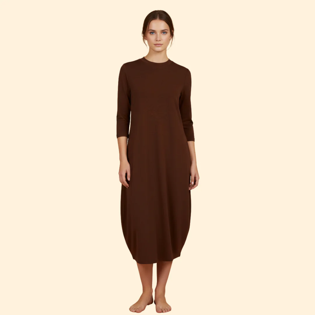 Women's Solid Dress with Round Neckline - Image 2