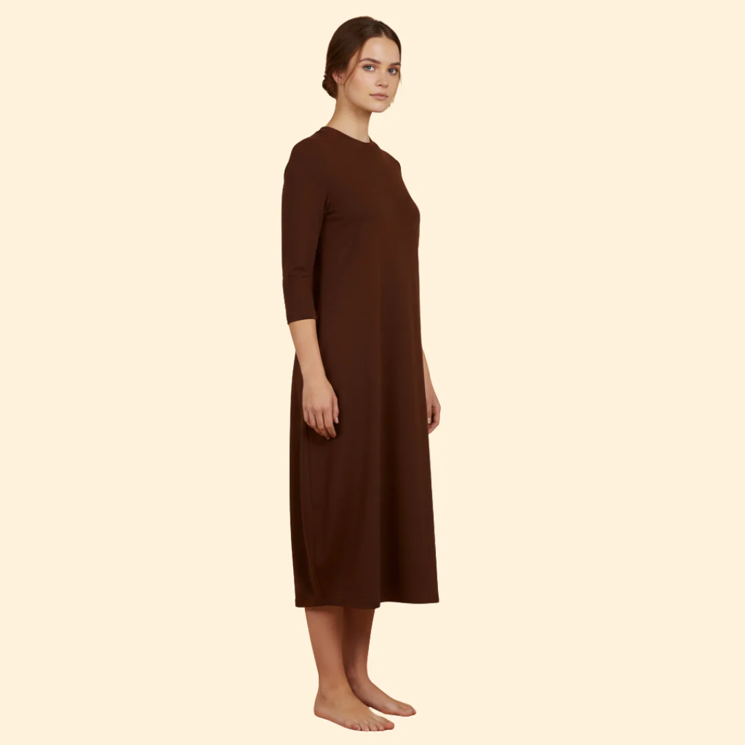 Women's Solid Dress with Round Neckline - Image 3