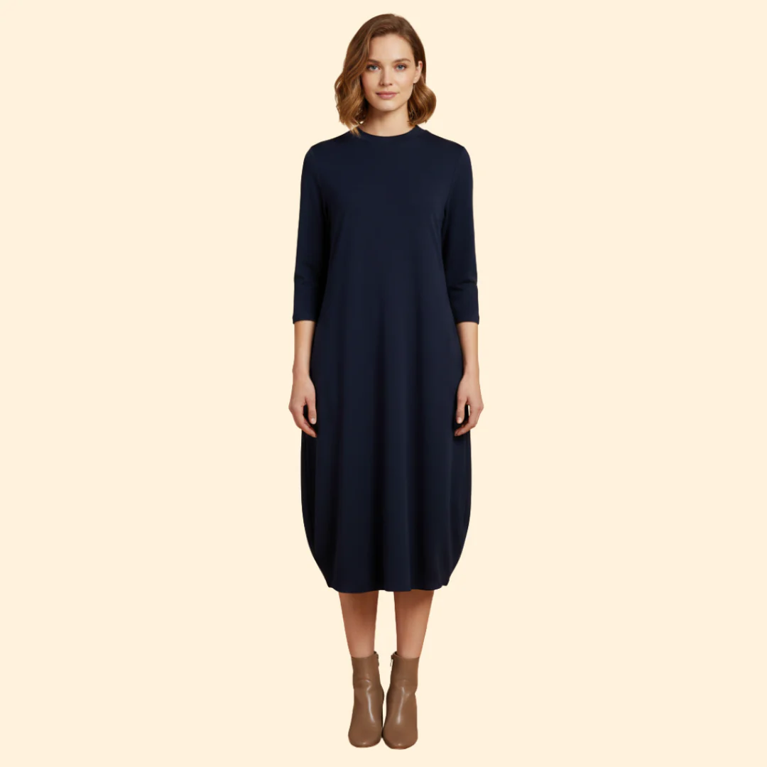 Women's Solid Dress with Round Neckline - Image 7