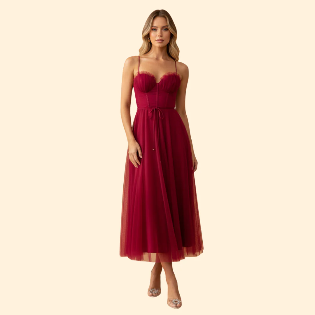 Women's Strapless Chiffon Dress with Tie Detail - Image 12