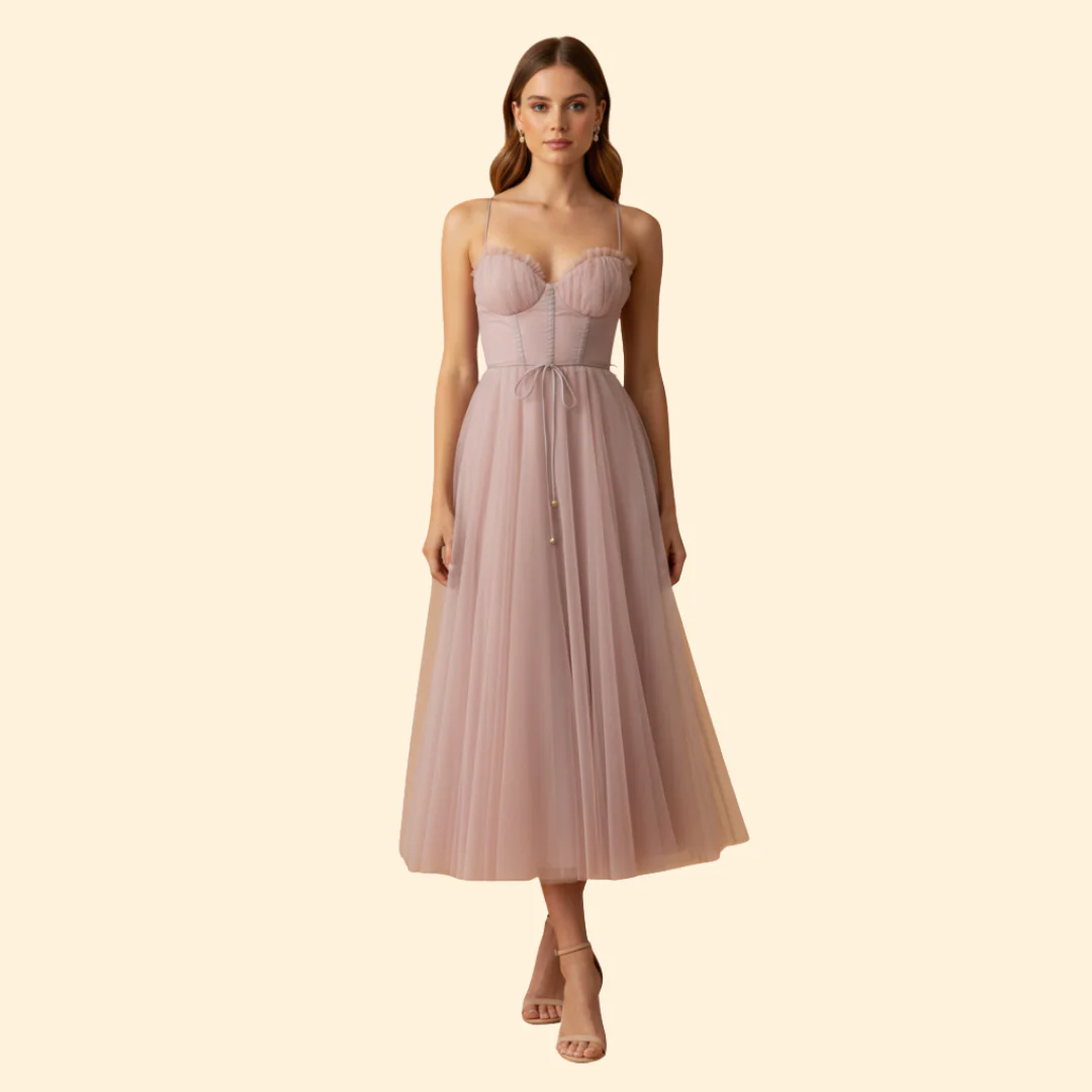 Women's Strapless Chiffon Dress with Tie Detail - Image 2