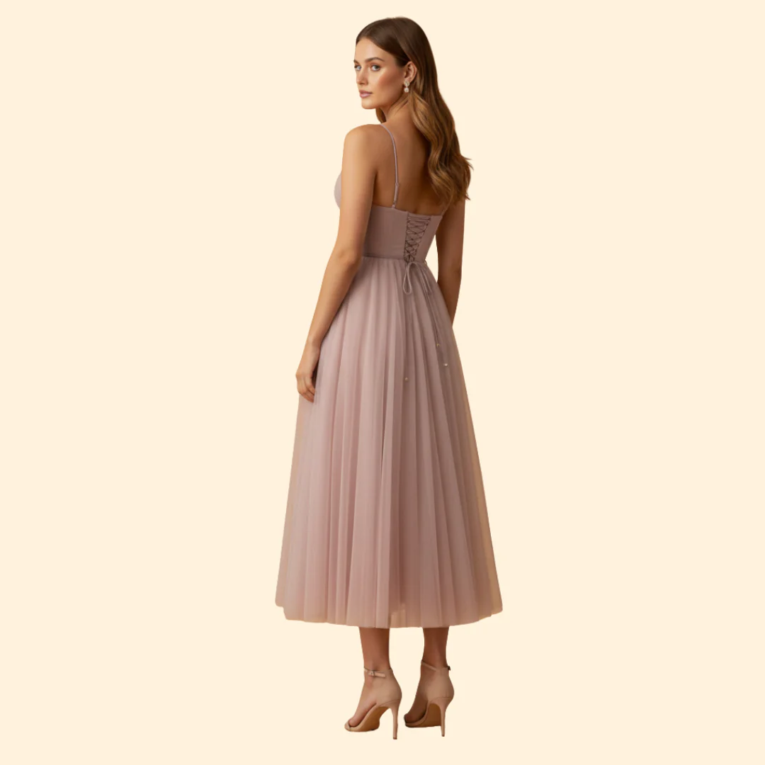 Women's Strapless Chiffon Dress with Tie Detail - Image 4
