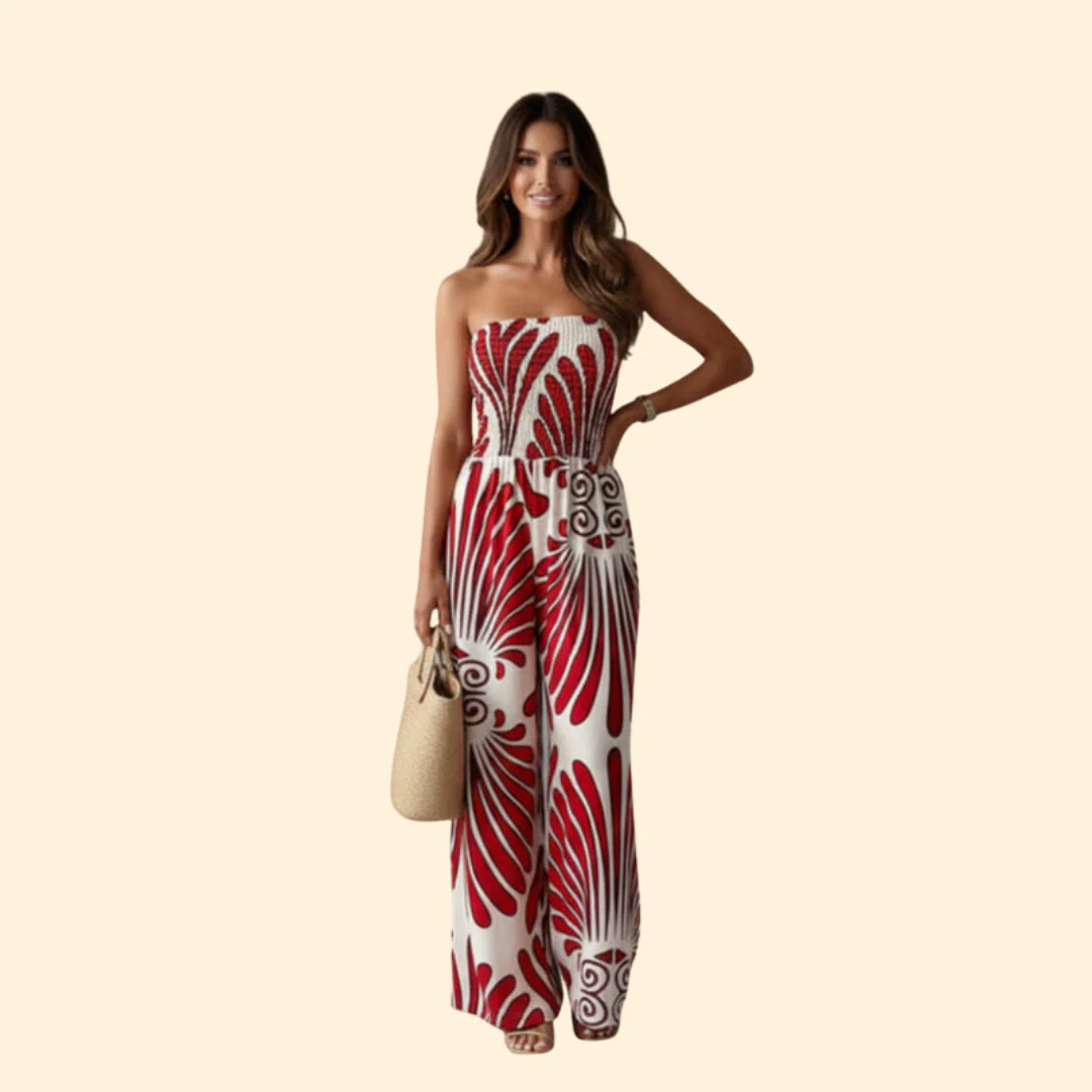 Women’s Strapless Jumpsuit with Floral Print - Image 2