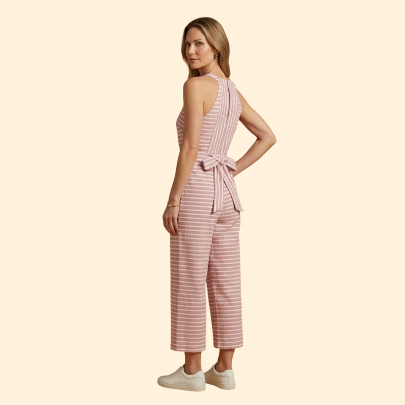 Women’s Striped Jumpsuit with Belted Waist - Image 3