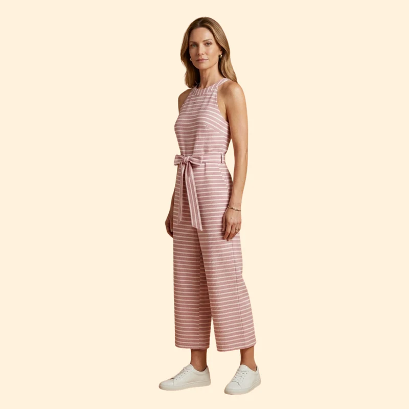 Women’s Striped Jumpsuit with Belted Waist - Image 4