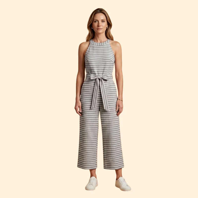 Women’s Striped Jumpsuit with Belted Waist - Image 7