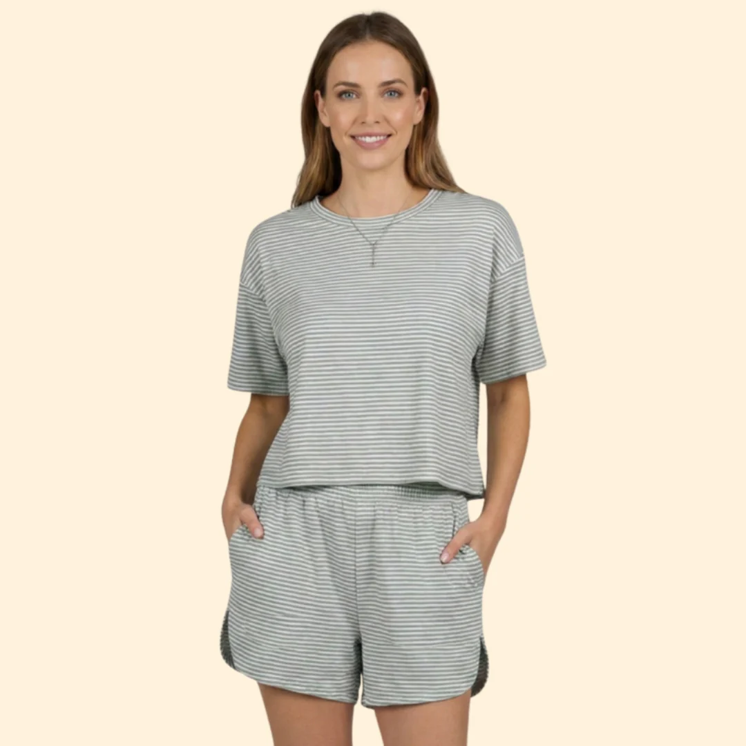 Women’s Striped Leisure Set with Elastic Waistband - Image 7