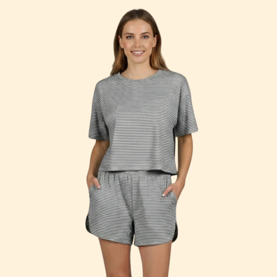 Women’s Striped Leisure Set with Elastic Waistband - Image 8