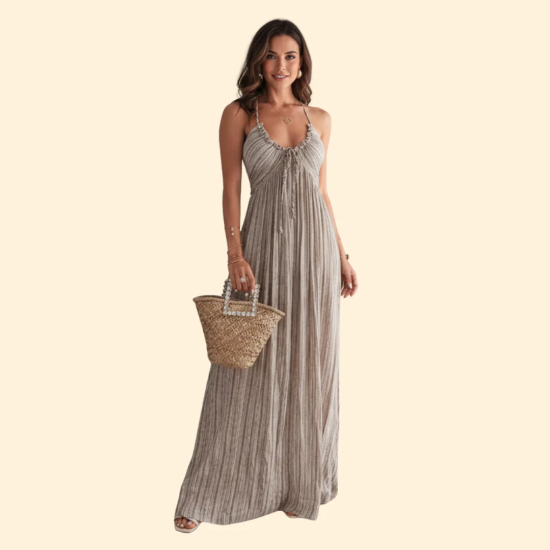 Women’s Striped Maxi Dress with Adjustable Straps - Image 2