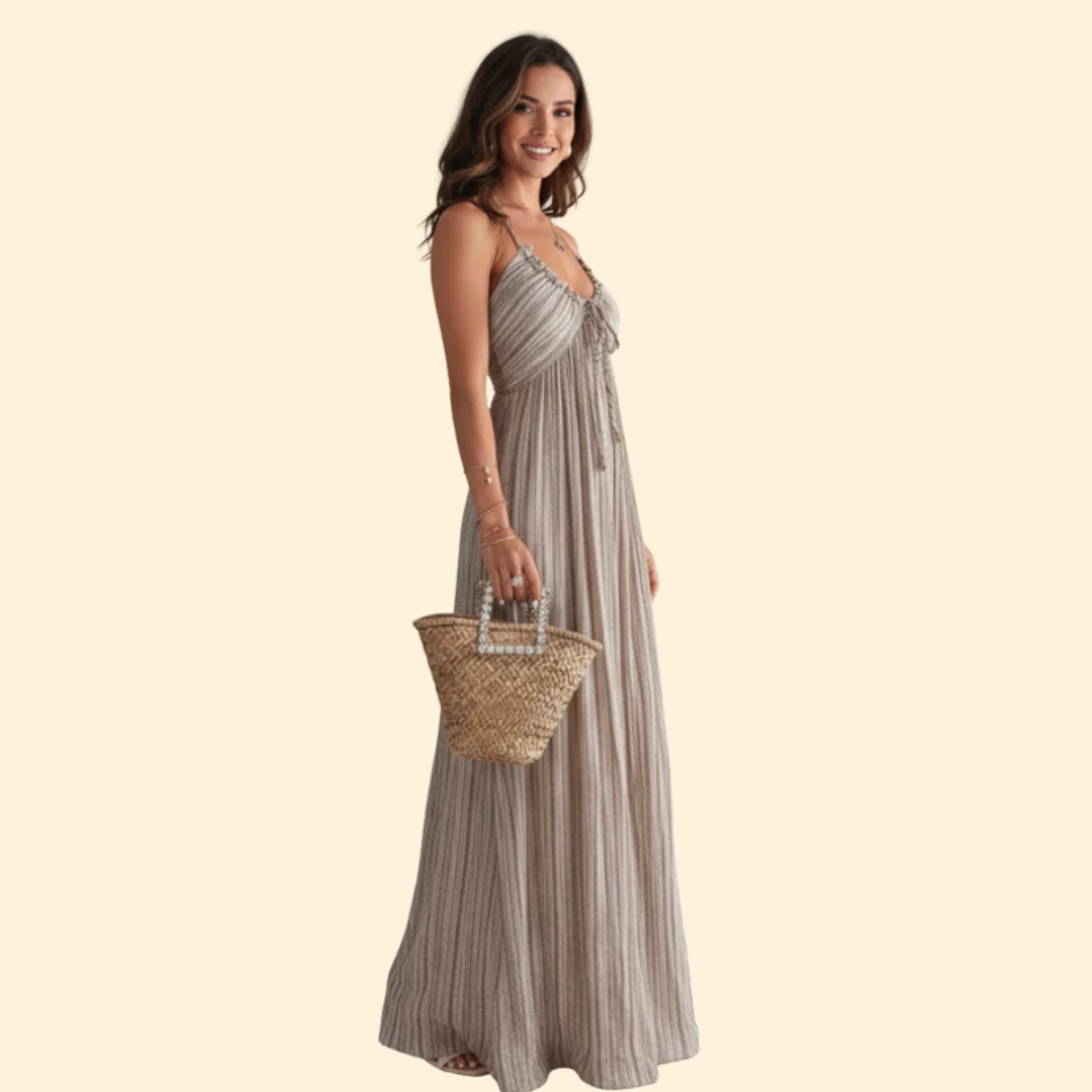 Women’s Striped Maxi Dress with Adjustable Straps - Image 3