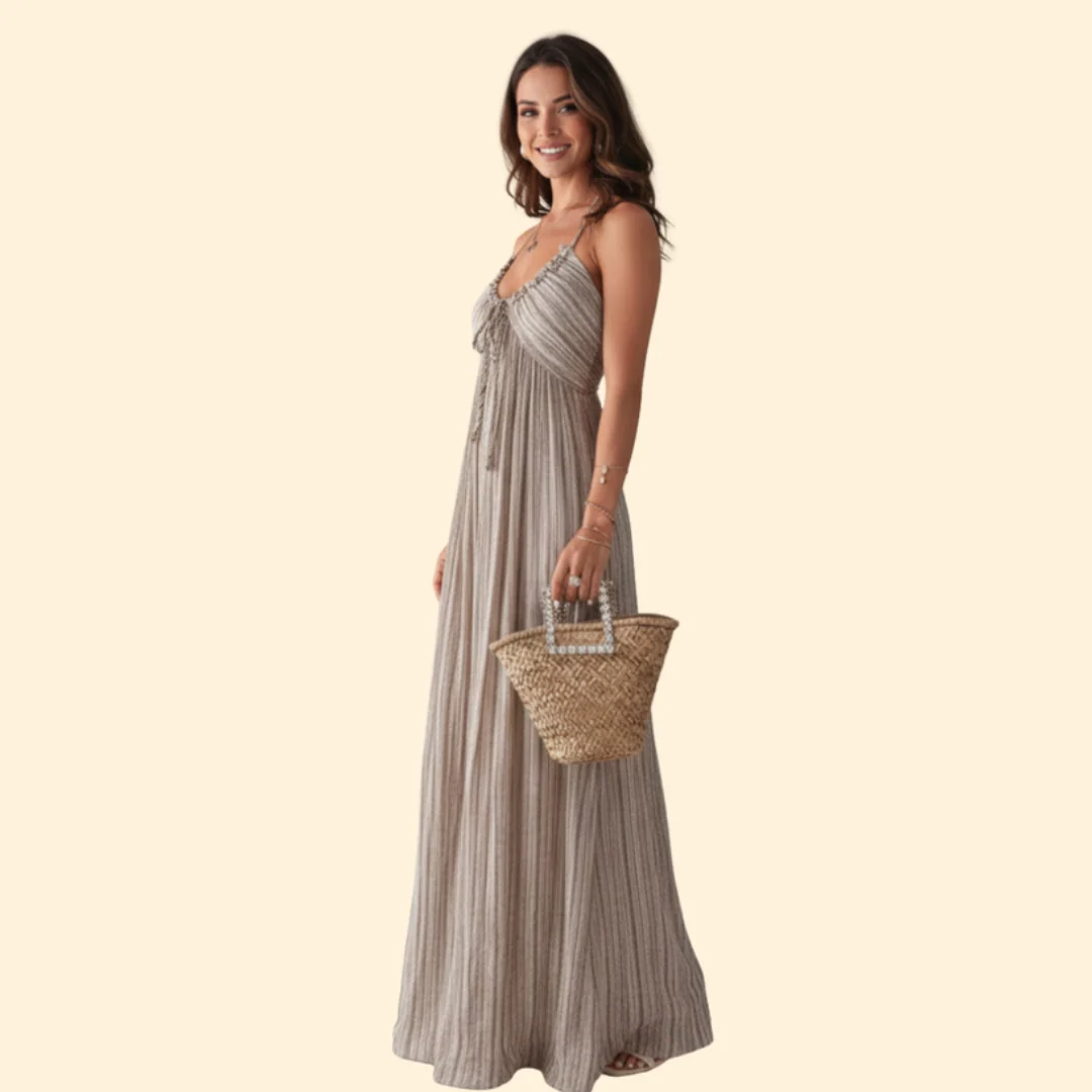 Women’s Striped Maxi Dress with Adjustable Straps - Image 4
