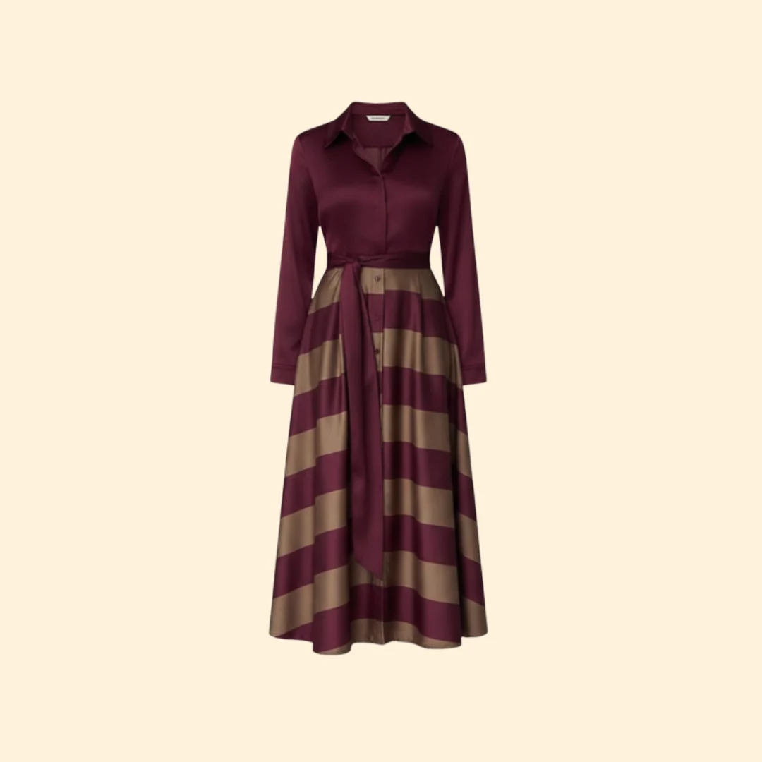 Women’s Striped Maxi Dress with Shirt Collar
