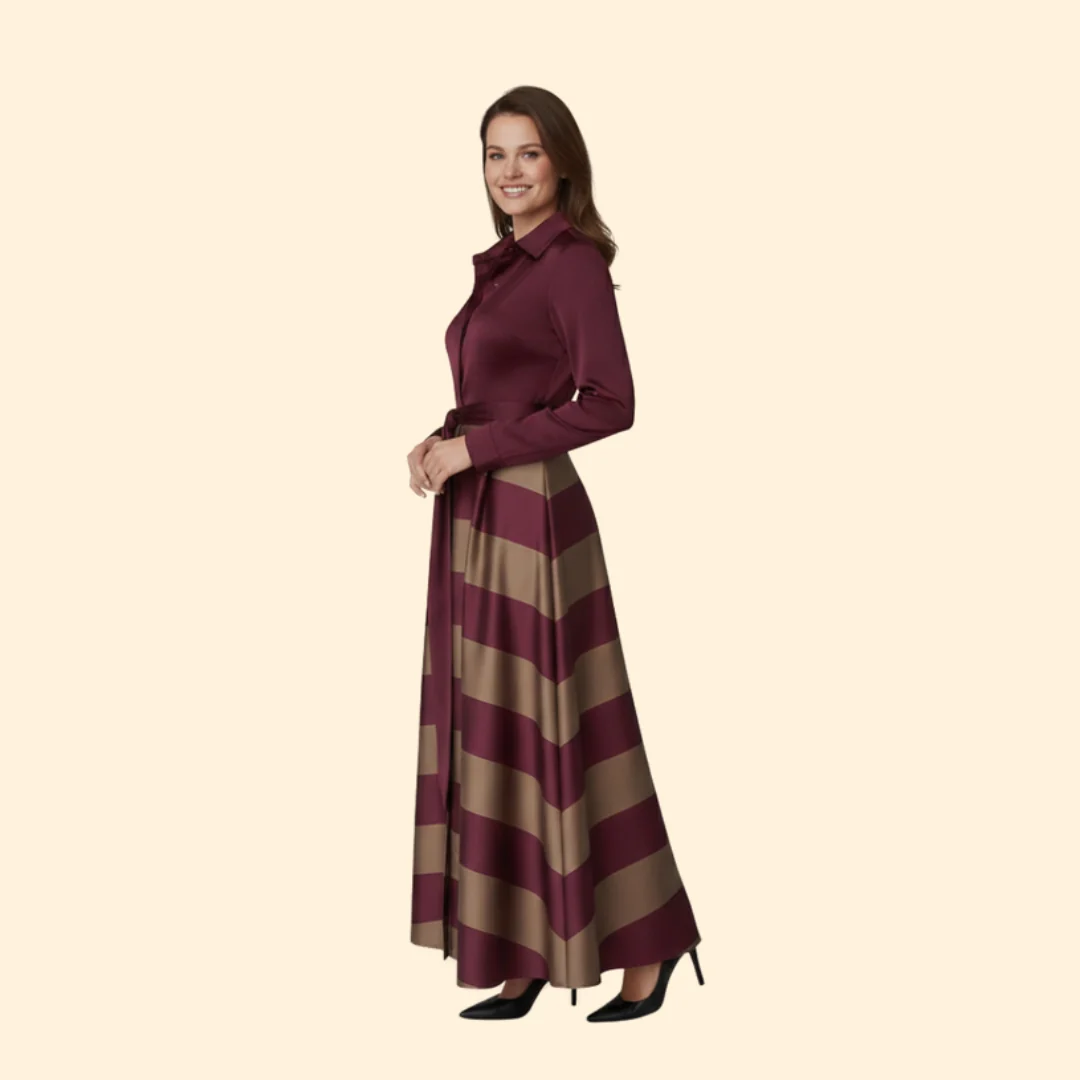 Women’s Striped Maxi Dress with Shirt Collar - Image 3