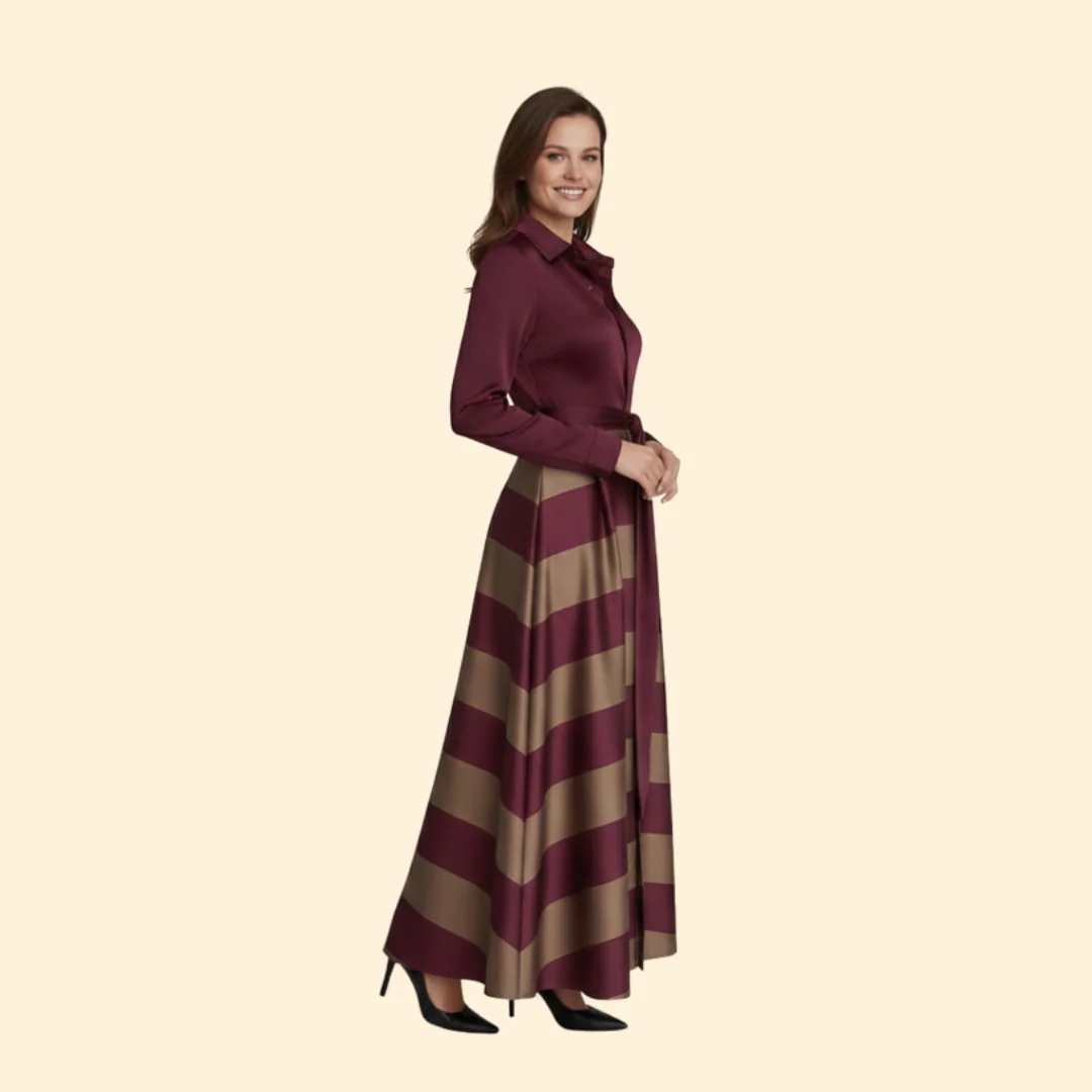 Women’s Striped Maxi Dress with Shirt Collar - Image 4