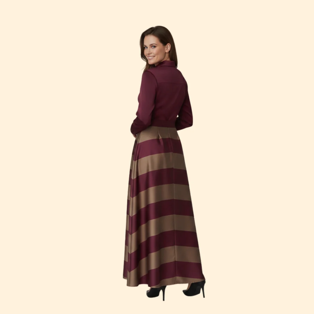 Women’s Striped Maxi Dress with Shirt Collar - Image 5
