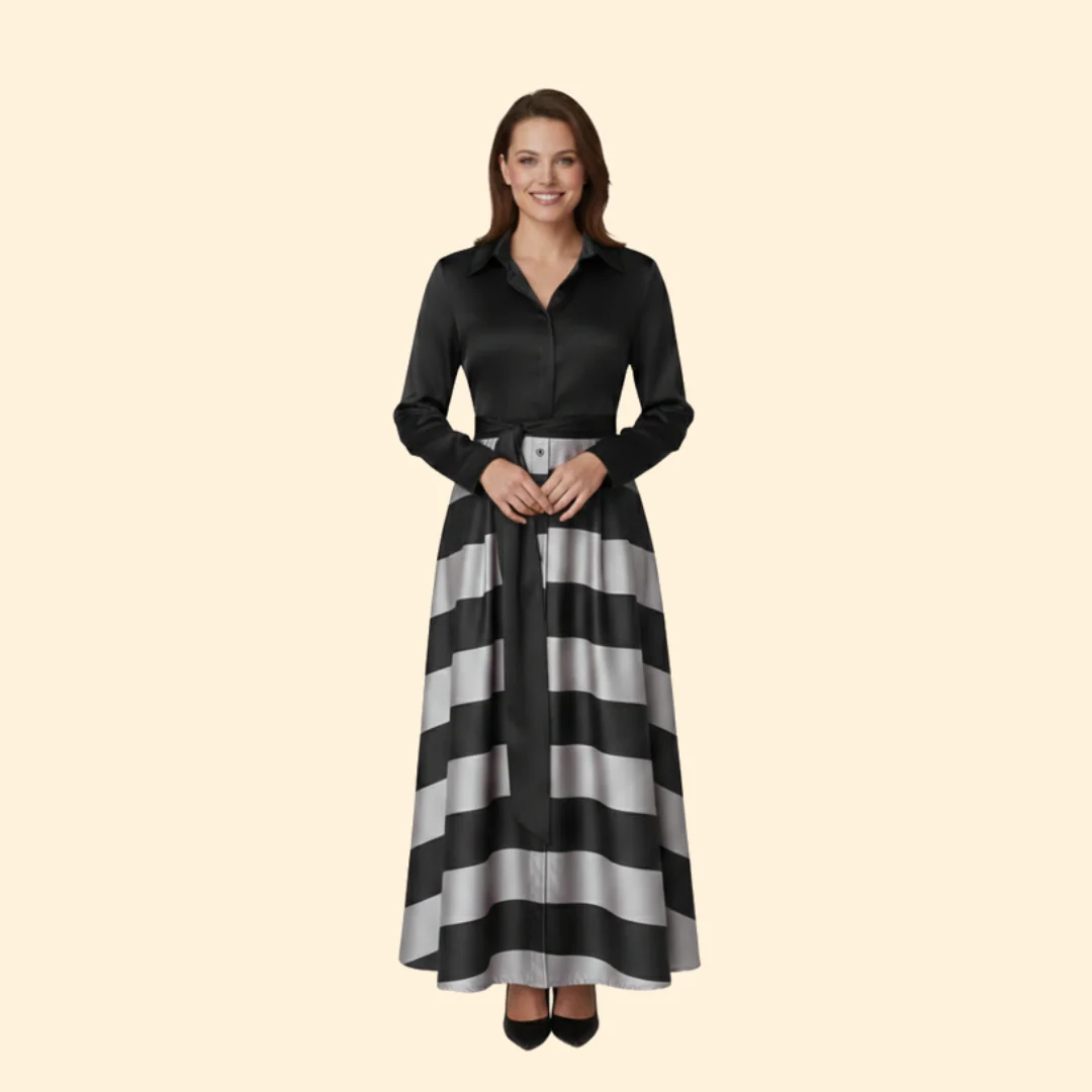 Women’s Striped Maxi Dress with Shirt Collar - Image 6