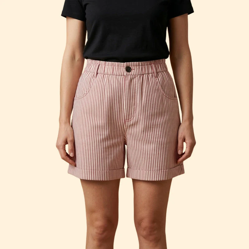 Women’s Striped Shorts with Button Waist - Image 3