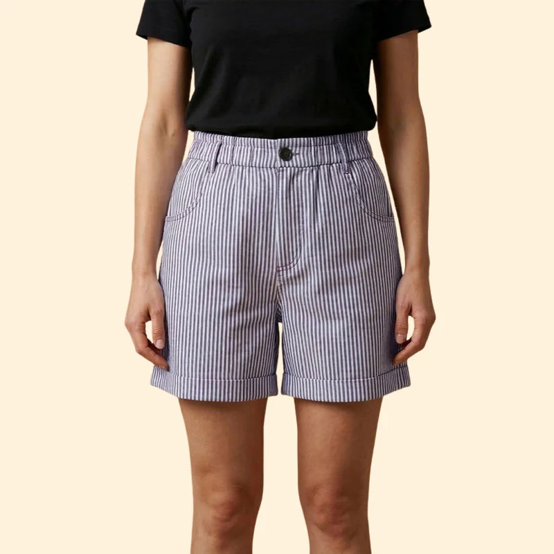 Women’s Striped Shorts with Button Waist - Image 9