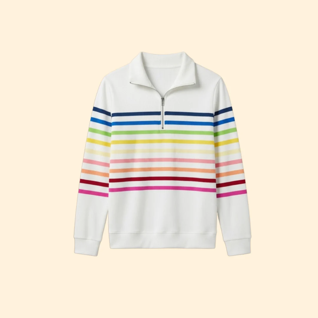 Women’s Striped Sweatshirt with Half-Zip