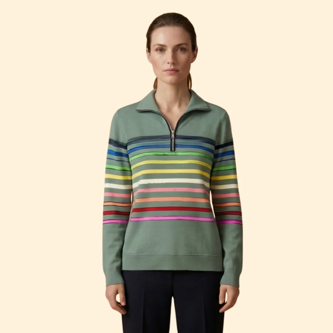 Women’s Striped Sweatshirt with Half-Zip - Image 10