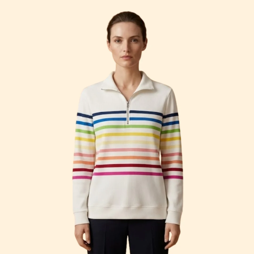 Women’s Striped Sweatshirt with Half-Zip - Image 2