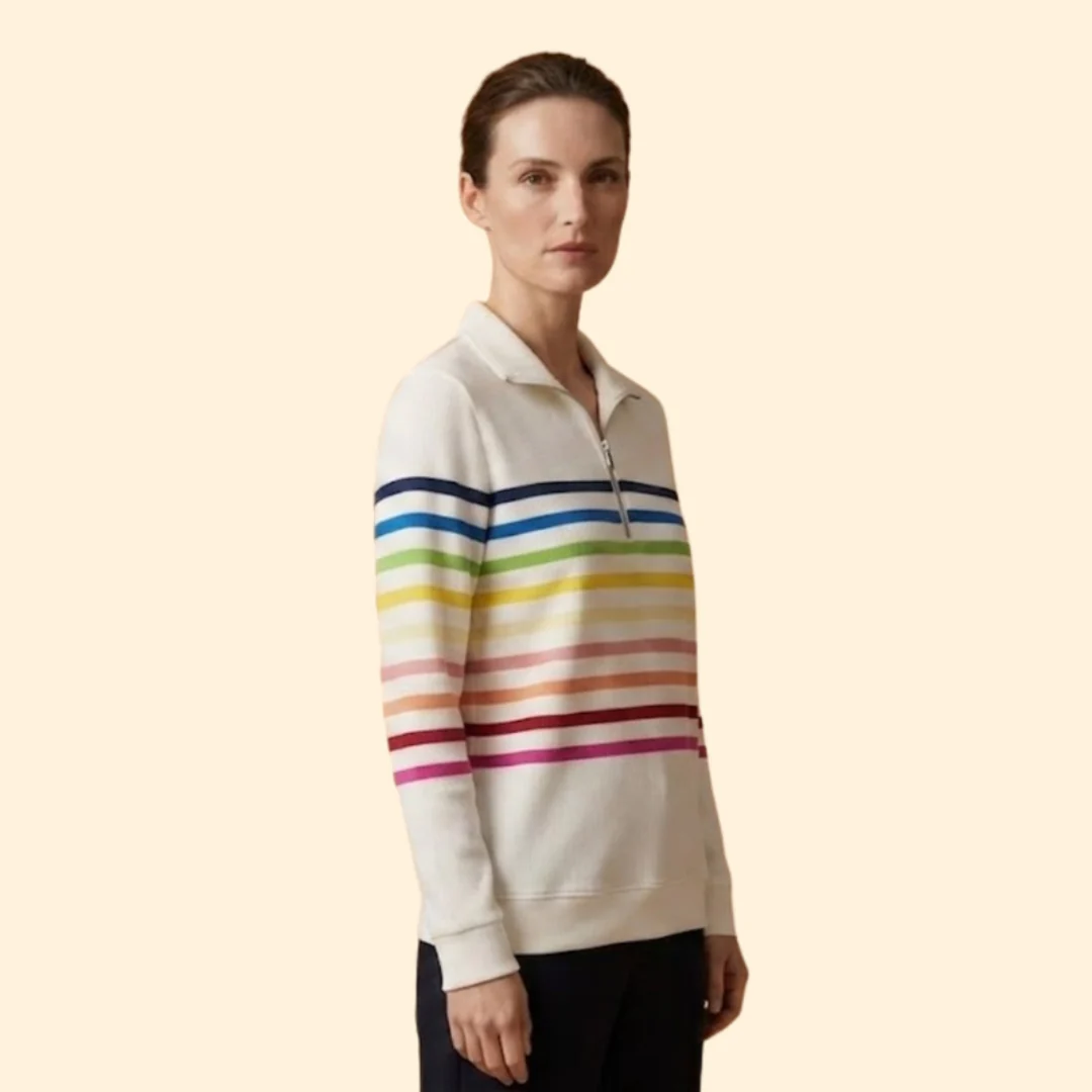 Women’s Striped Sweatshirt with Half-Zip - Image 3