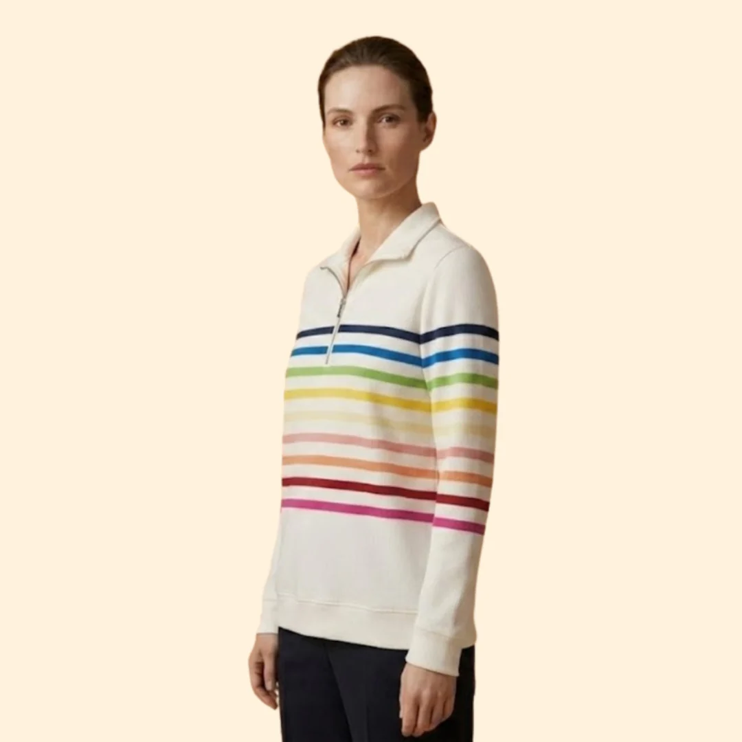 Women’s Striped Sweatshirt with Half-Zip - Image 4