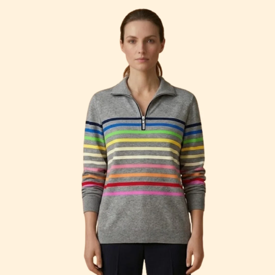 Women’s Striped Sweatshirt with Half-Zip - Image 6