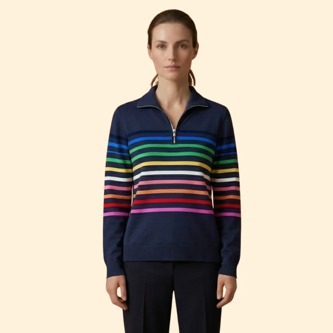 Women’s Striped Sweatshirt with Half-Zip - Image 7