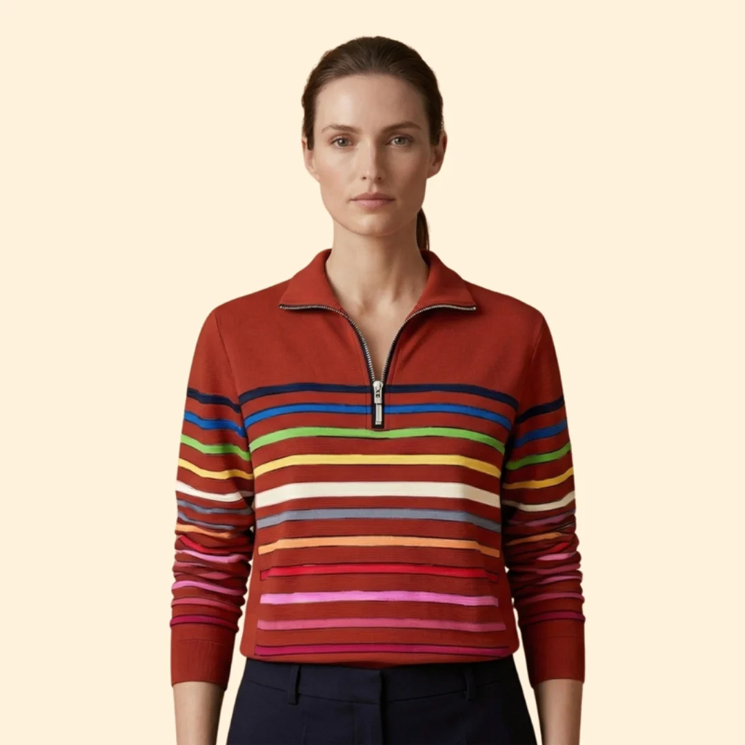 Women’s Striped Sweatshirt with Half-Zip - Image 8