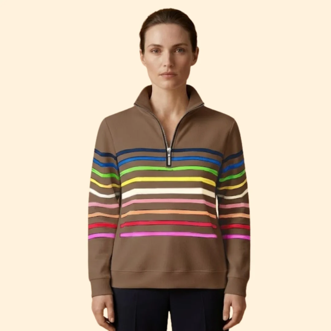 Women’s Striped Sweatshirt with Half-Zip - Image 9