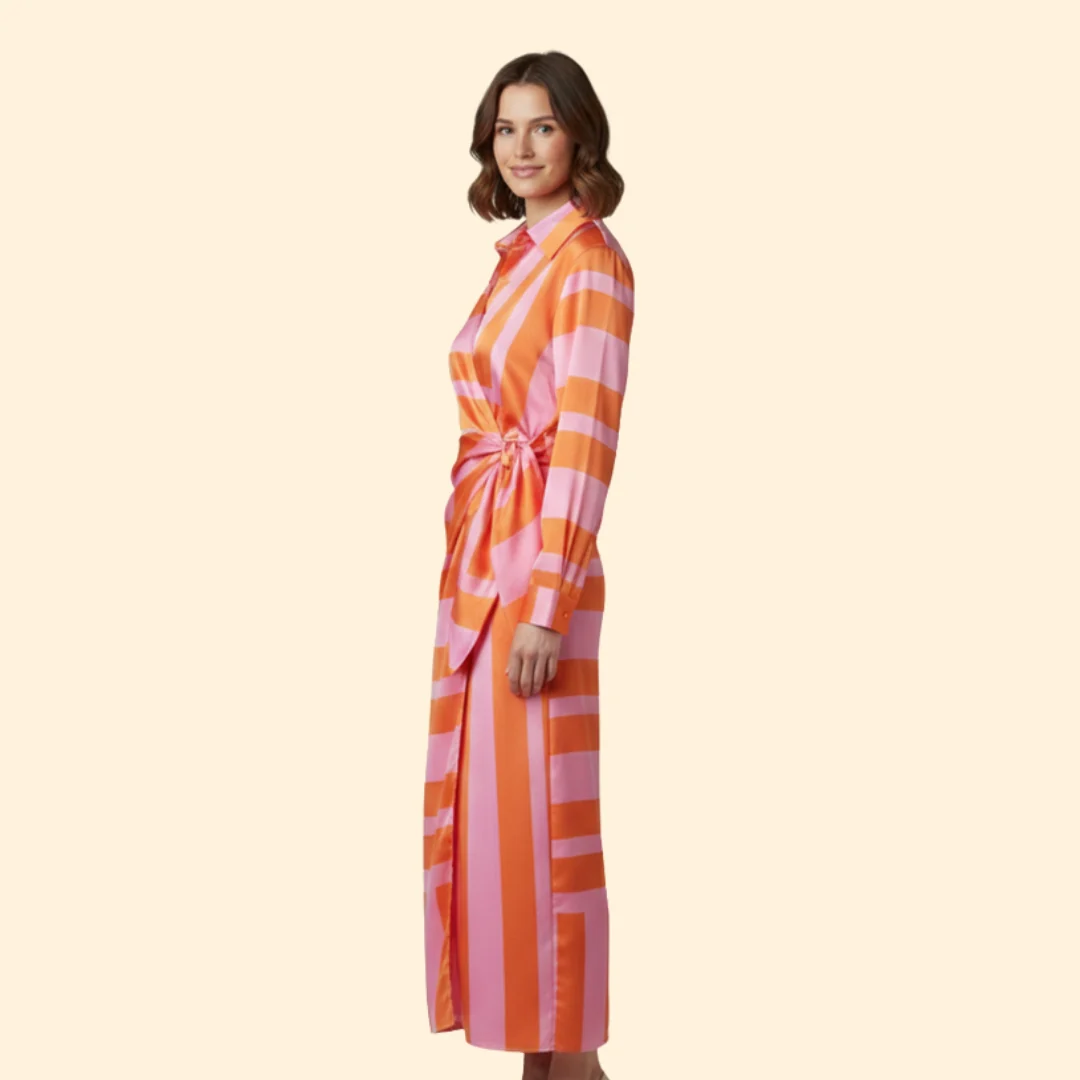 Women’s Striped Wrap Dress Button Detail - Image 3