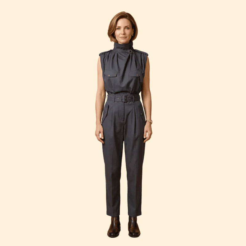 Women’s Stylish Jumpsuit with Pleated Front Design - Image 2