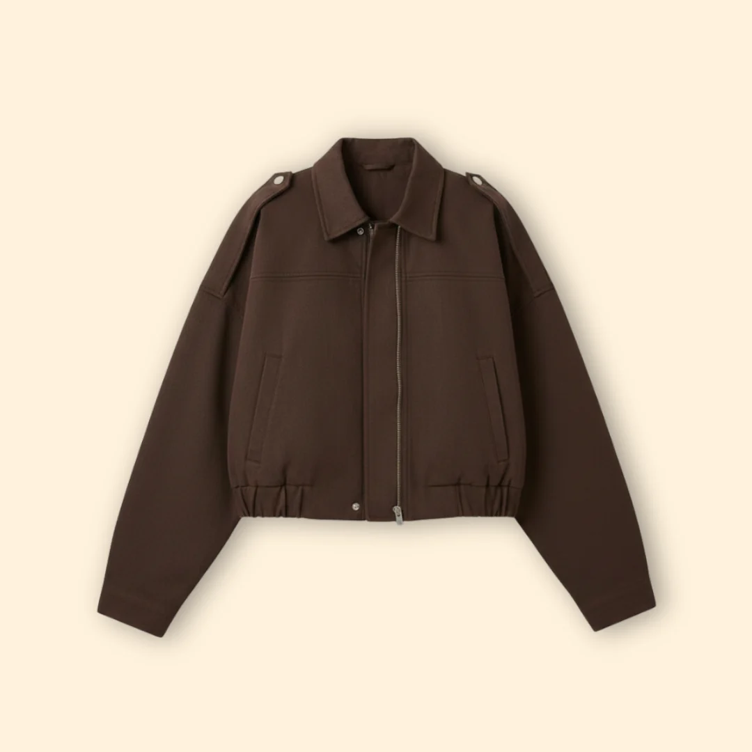 Women’s Suede Bomber Jacket with Long Sleeves