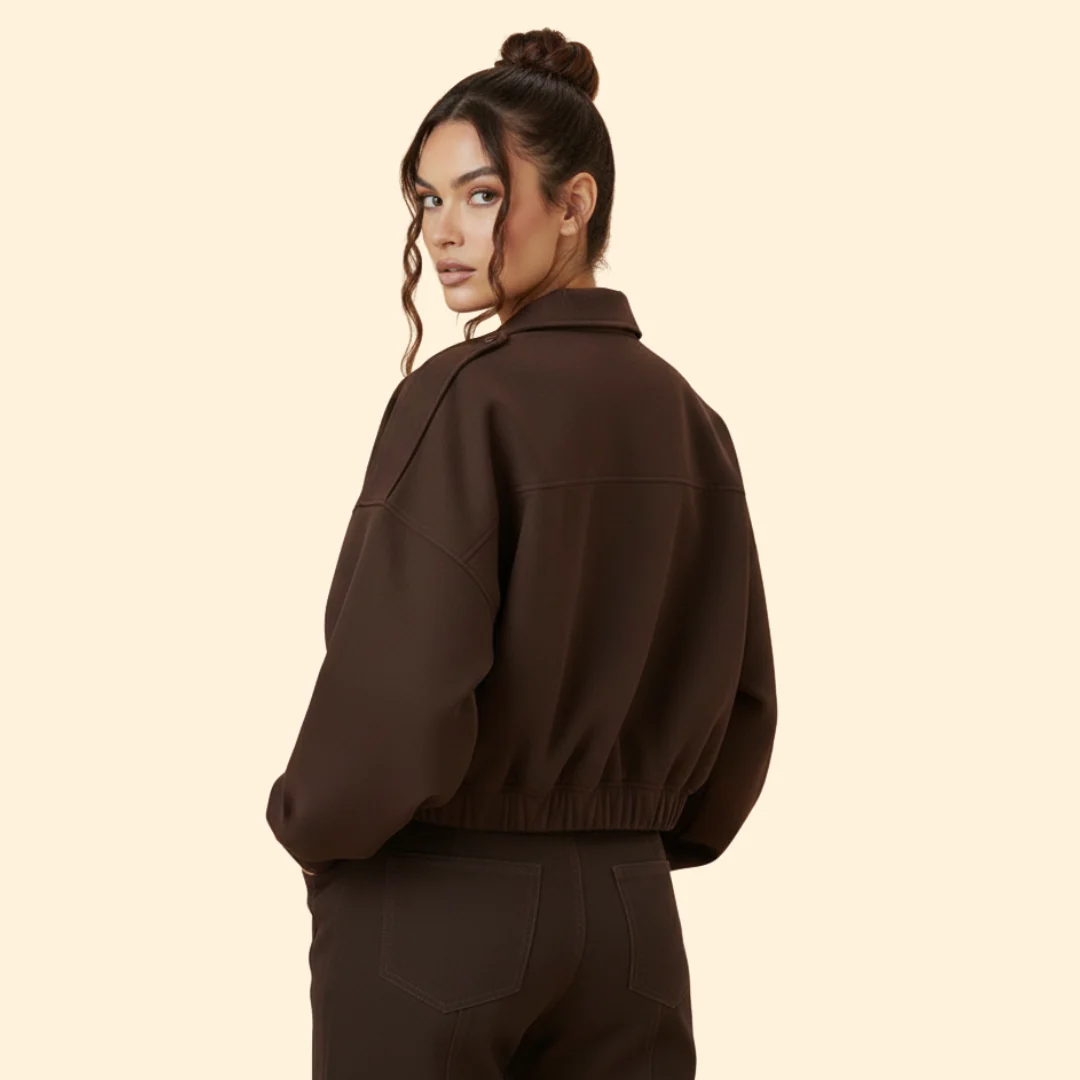 Women’s Suede Bomber Jacket with Long Sleeves - Image 4